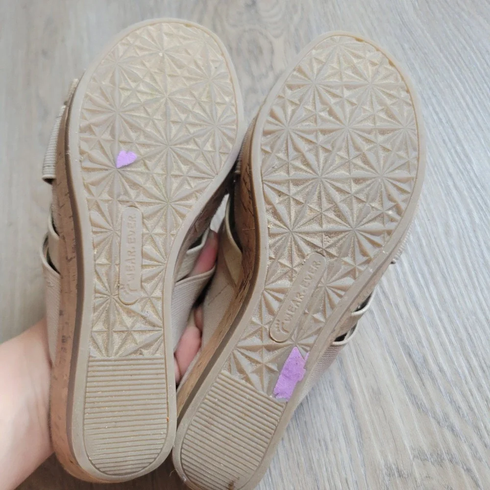 Wear Ever Womens Wedge Sandals 6M Beige Elastic Cork Boho Summer Slides